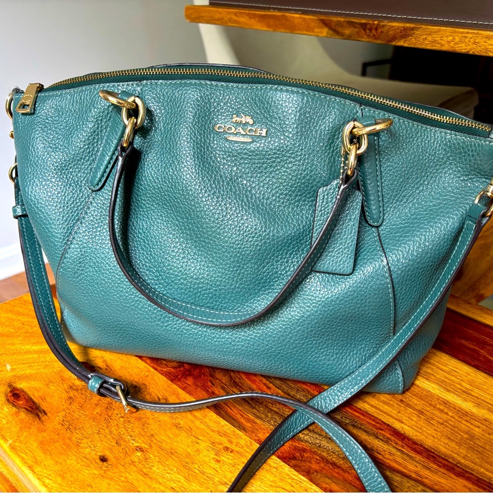 Coach Blue Green Leather Tote Bag